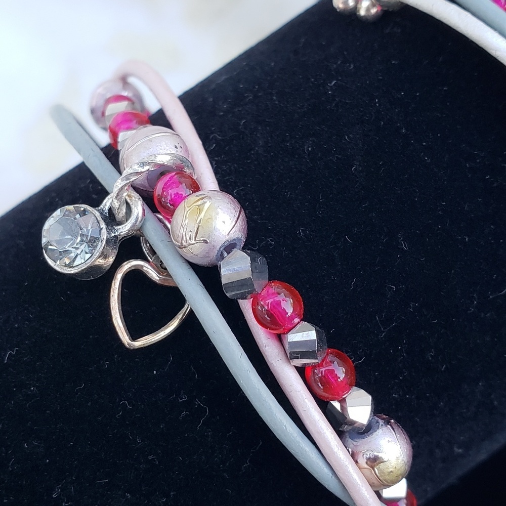 Unique Grey & Pink Braided Leather Bracelet